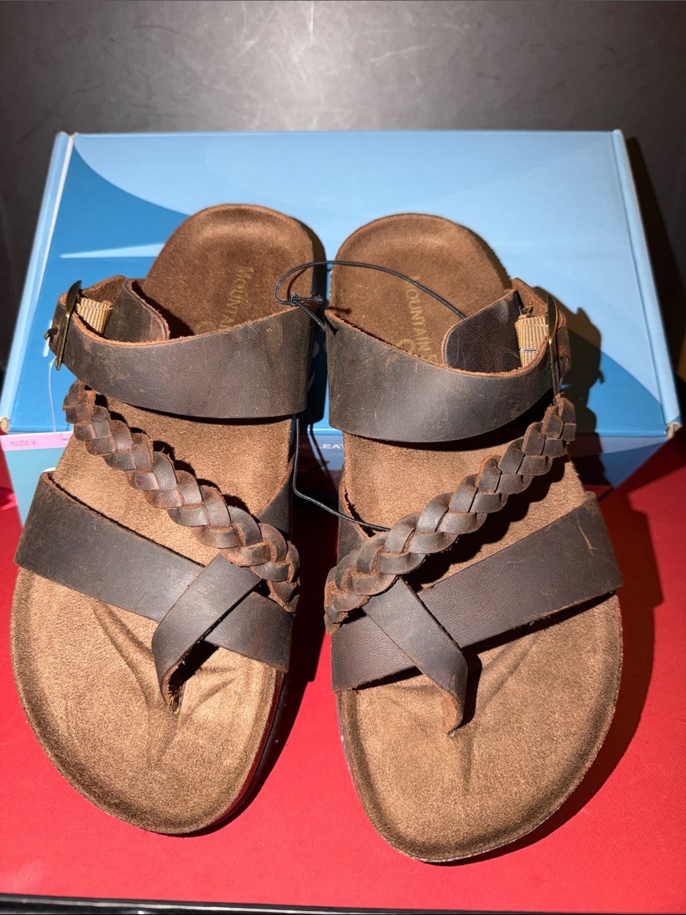 Mountain Sole Comfort Braided Genuine Brown Leather Slide